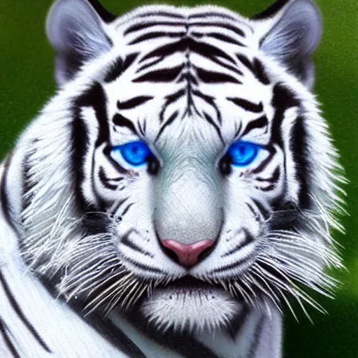 Prompt: hyper realistic white tiger with blue eyes, very detailed