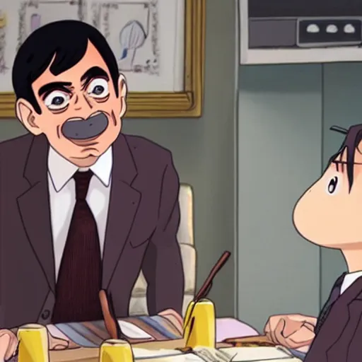 Image similar to A still of Mr Bean in a 2010s anime