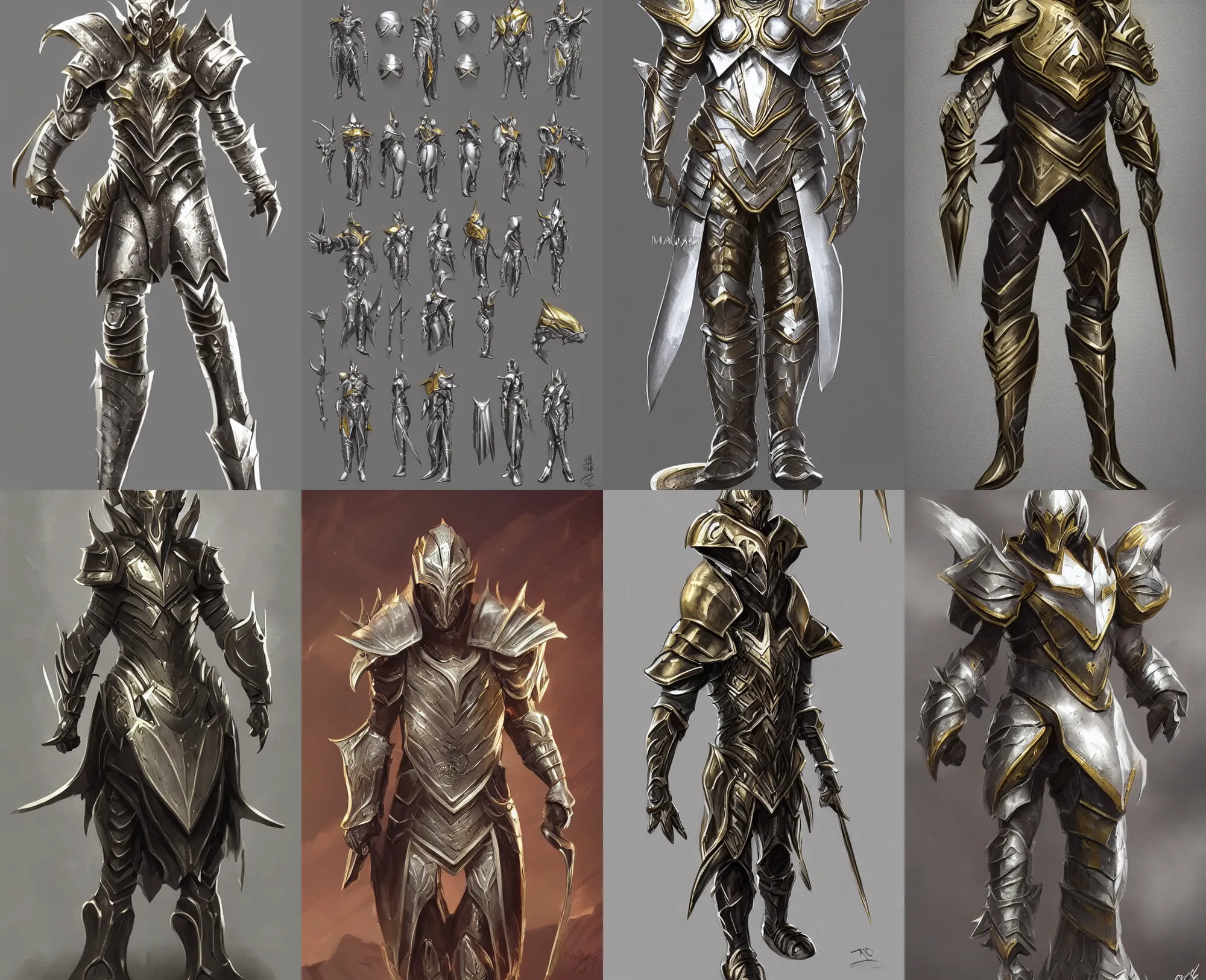 Prompt: concept art, fantasy armor, silver with gold trim, artstation trending, extremely clean, smooth fantasy art, flat shading