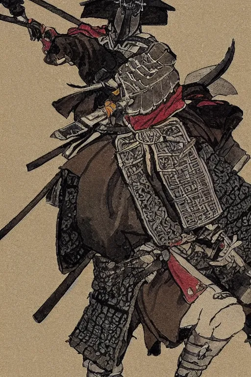 Image similar to close up of a fantasy samurai general in full armor on a battlefield during edo period, very realistic detailed anime style