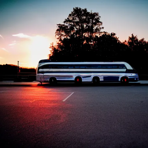 Prompt: coach bus with logo atlasbus, sunset, 30mm lens