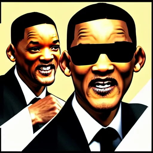 Image similar to will smith slapping obama with a black flip flop, digital art in the style of gta 5 cover art