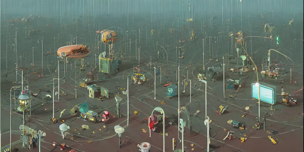 Image similar to a miniature world by simon stalenhag