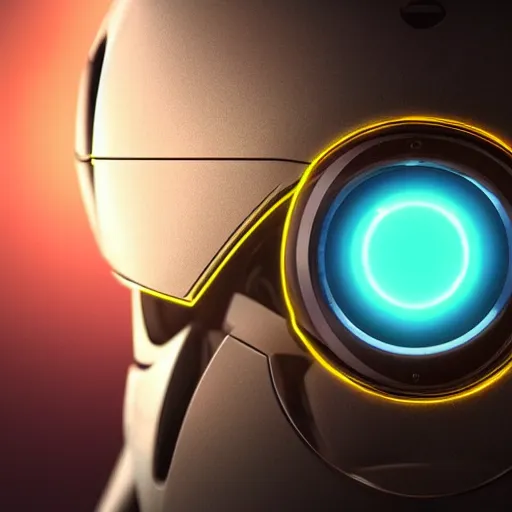 Image similar to futuristic robot with neon eyes, hyperrealistic, cinematic, sleek, epic fantasy background