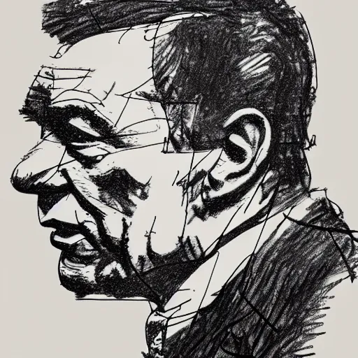 Prompt: a realistic yet scraggly portrait sketch of the side profile of a stern and sophisticated frank sinatra, trending on artstation, intricate details, in the style of frank auerbach, in the style of sergio aragones, in the style of martin ansin, in the style of david aja, in the style of mattias adolfsson