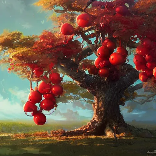 Image similar to tree that looks like fruits, made by stanley artgerm lau, wlop, rossdraws, james jean, andrei riabovitchev, marc simonetti, yoshitaka amano, artstation, cgsociety