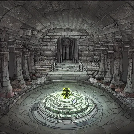 Prompt: stunning concept art for an ancient underground temple by masashi kishimoto