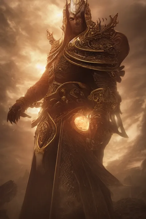 Prompt: an ultra detailed 3 d render of saladin as an elden ring boss, epic anime fantasy, 8 k, in the style of a fantasy metal album cover and magic the gathering, volumetric lighting, smooth, highly detailed, digital illustration, octane render, art by jeong seon and greg rutkowsi, artstation