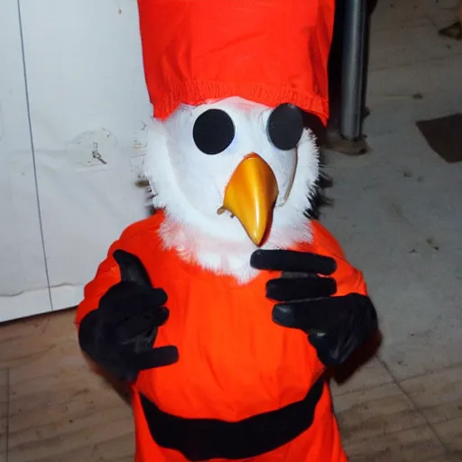 Image similar to cute chicken dressed as an inmate, campau mike style