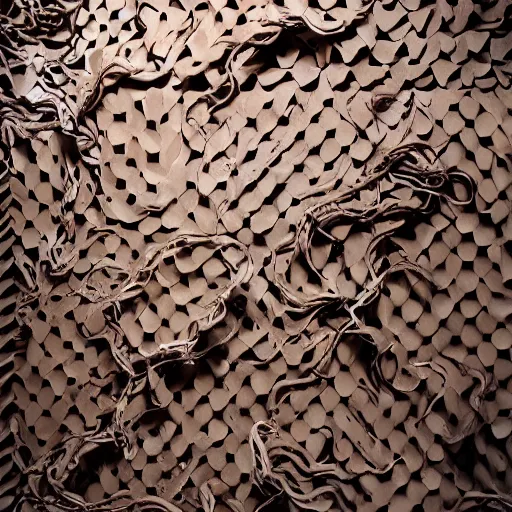 Image similar to tentacles made of brown corrugated cardboard, cut out of cardboard, realistic photography, fantasy