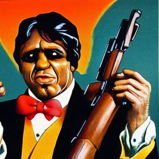 Image similar to ronald macdonald as scarface with ak - 4 7