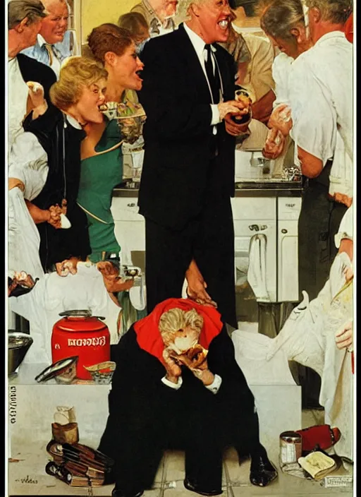 Image similar to gary busey spills his soup, by norman rockwell and tom lovell and frank schoonover and dean cornwell