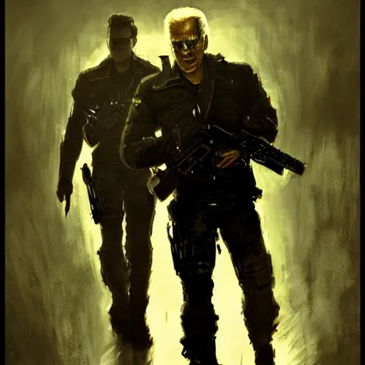 Prompt: joe biden as the terminator, dramatic lighting, cinematic, establishing shot, extremly high detail, photorealistic, cinematic lighting, artstation, style by James Gurney