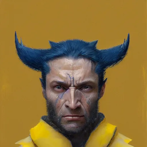 Prompt: Concept art, A wolverine with a pearl earring with maize and blue background, james gurney, greg rutkowski, john howe, artstation