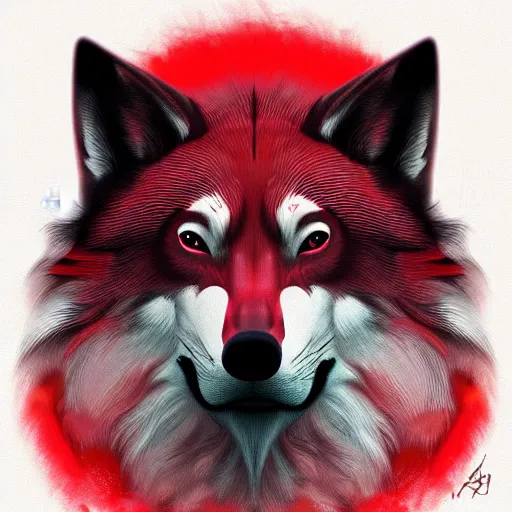 Image similar to a red face wolf, zoomorphism, digital painting, ultra sharp