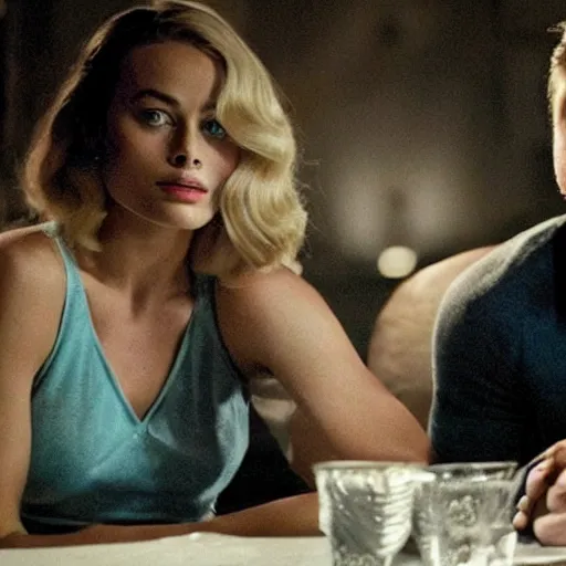 Prompt: still of ryan gosling and margot robbie, in rocky