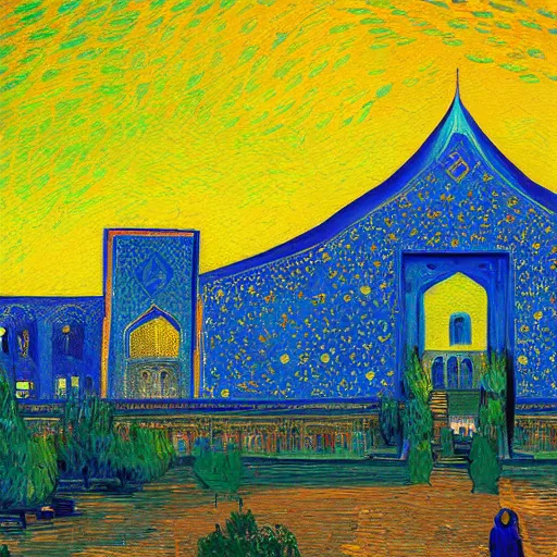 Image similar to painting of esfahan, iran, in the style of van gogh