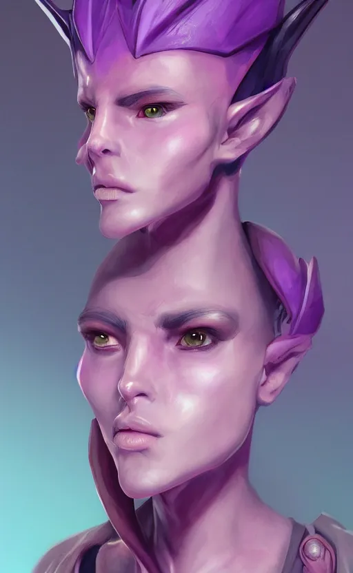 Image similar to character portrait art, ant alien, trending in artstation, purple color lighting