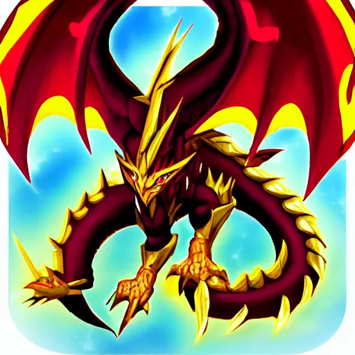 Prompt: large dragon, end boss, fire, , yugioh style