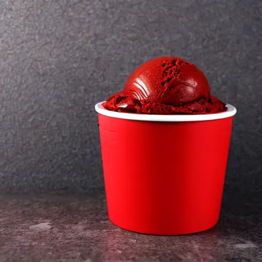 Prompt: Spicy Ice cream container, store shelf, red, hd photo, 4k