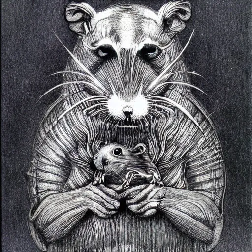 Prompt: a hamster in the style of Zdzisław Beksiński and HR Giger