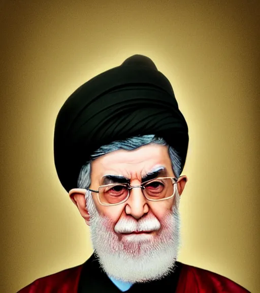 Image similar to ali khamenei, the leader of the oppressed of the world, epic, high detail, high resolution, light, dynamic composition, dramatic lighting, trending on artstation, award winning art