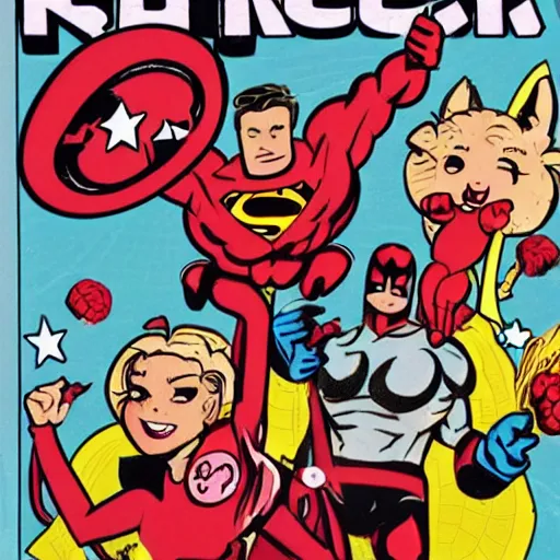 Image similar to comic book cover for the Central Pork Superheroes, pigs, berries, diamonds