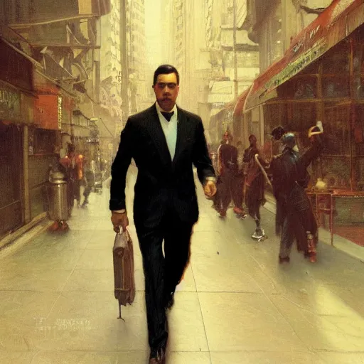 Image similar to detailed cinematic wide shot of sucession atractive man black hair black suit smooth, sharp focus, ultra realistic, in corporate office spring light, painting by gaston bussiere, craig mullins, j. c. leyendecker