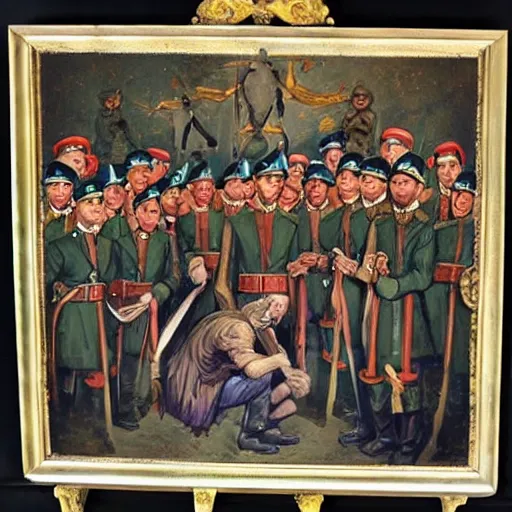 Image similar to Wagner Russian Military Force Exorcism Group, painting, art, horror