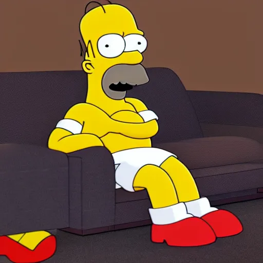 Image similar to octane render of homer simpson sitting on a couch, 8 k, very detailed, very intricate,