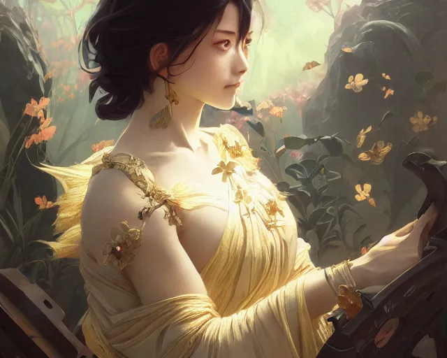 Image similar to photography of kawanabe kya? sai, deep focus, d & d, fantasy, intricate, elegant, highly detailed, digital painting, artstation, concept art, matte, sharp focus, illustration, hearthstone, art by artgerm and greg rutkowski and alphonse mucha