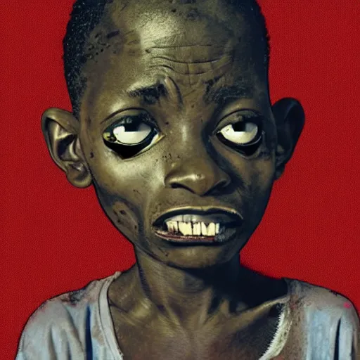 Image similar to an african boy from the movie tank girl, by jamie hewlett and sawoozer and roger ballen,