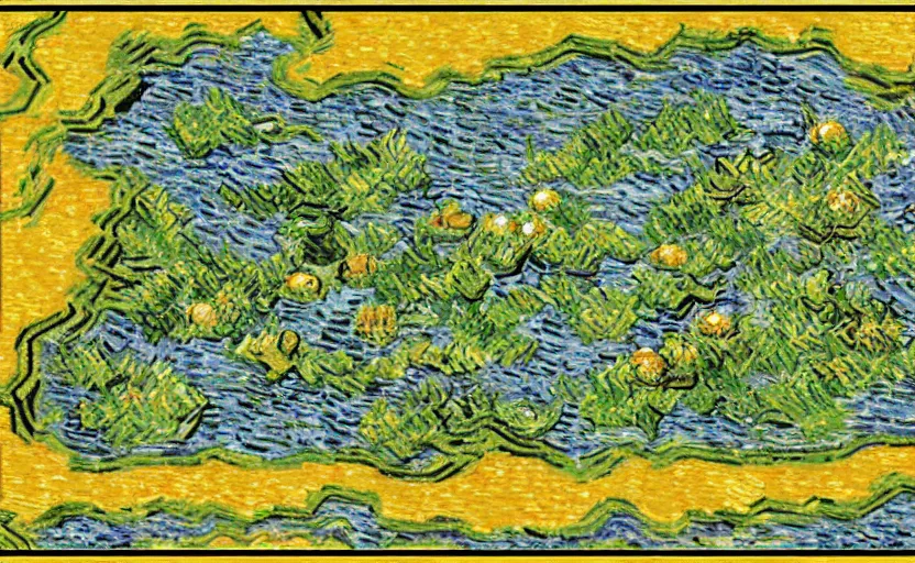 Prompt: level map from super mario world in the style of van gogh