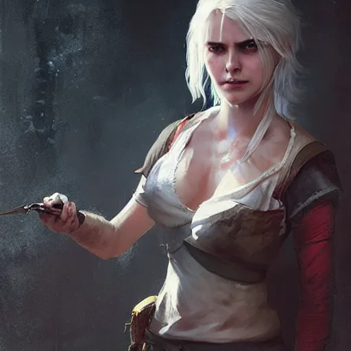 Image similar to ciri from witcher, blood, paint by greg rutkowski