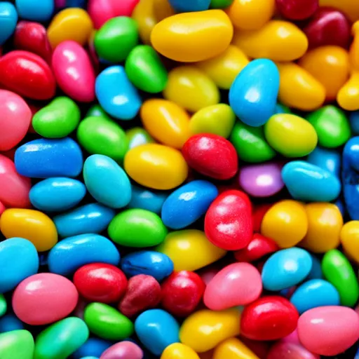 Image similar to macro image of a bowl full of powdered jelly beans, realistic.