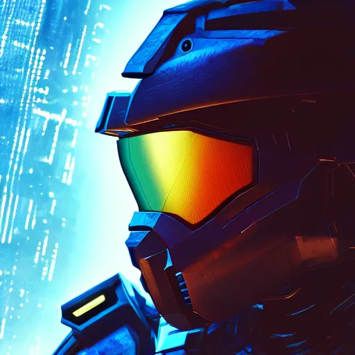 Image similar to cyberpunk halo helmet on space, close shot, reflection, epic, dramatic, cinematic, award winning, ultra detailed, realistic, 8k,