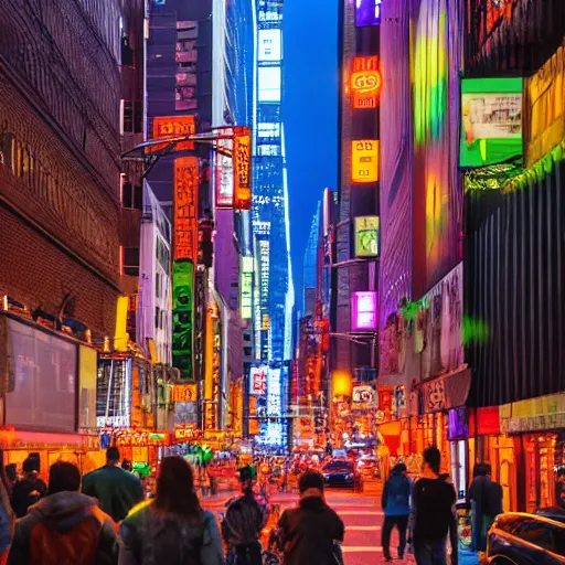 Prompt: color night shot of new york city street scene but it looks like tokyo japan, photorealistic,8k, XF IQ4, 150MP, 50mm, F1.4, ISO 200, 1/160s, natural light