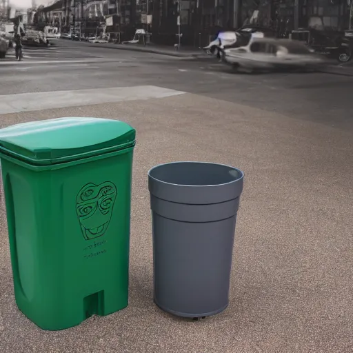 Prompt: a garbage can with human features,