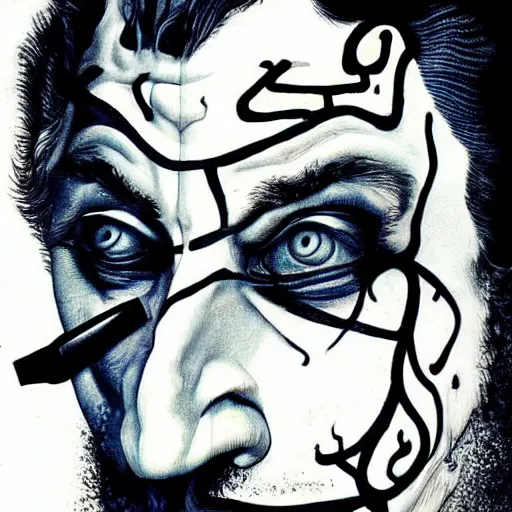 Image similar to an extremely psychedelic portrait of salvador dali as the joker, lsd, face, detailed, intricate, elegant, lithe, highly detailed, digital oth, sharp focus, illustration,