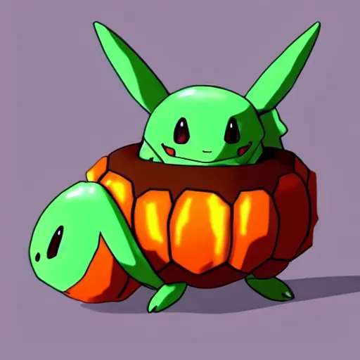 Image similar to A pokemon that looks like a A beetle, with a pumpkin-like shell that causes storms when it takes off，Trending on art station. Unreal engine.