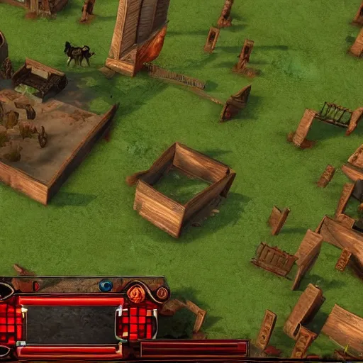 Image similar to Red Read Redemption 2 as an isometric real time strategy game from 2008, in game screenshot