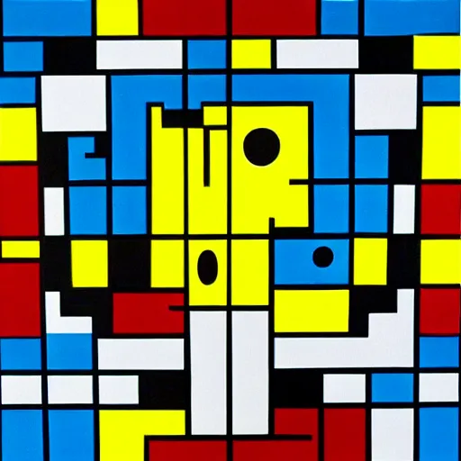 Image similar to pac - man!! in a maze painting by mondrian