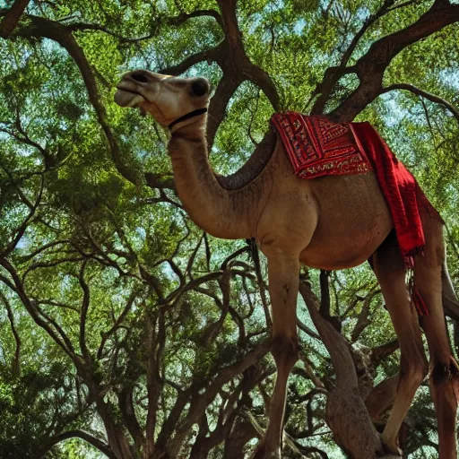 Image similar to a camel standing on a tree