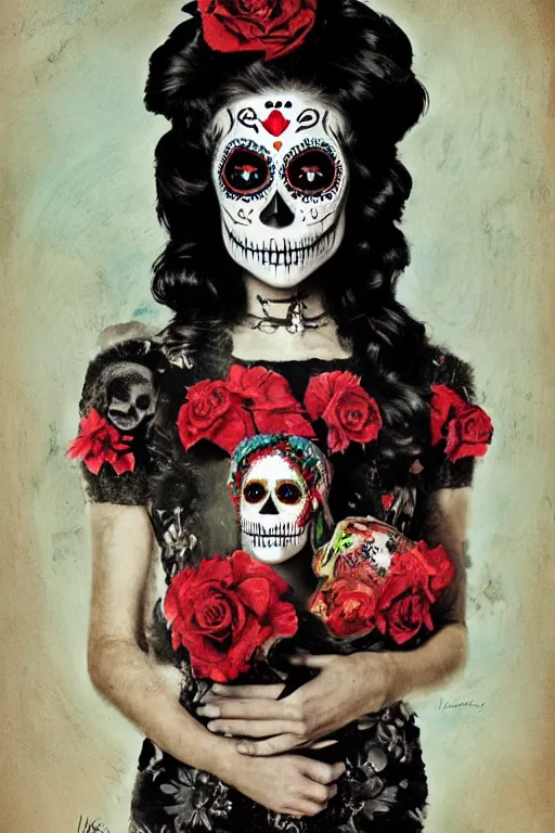 Image similar to Illustration of a sugar skull day of the dead girl, art by hugh kretschmer