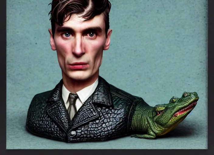 Prompt: thomas shelby as a alligator, lowbrow, matte painting, 3 - d highly detailed, in the style of mark ryden,