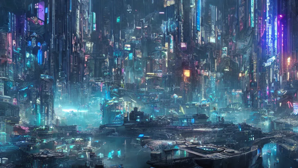 Prompt: epic grandiose cyberpunk city built underwater, fantasy, futuristic,, hyperrealistic, highly detailed, 4 k hd
