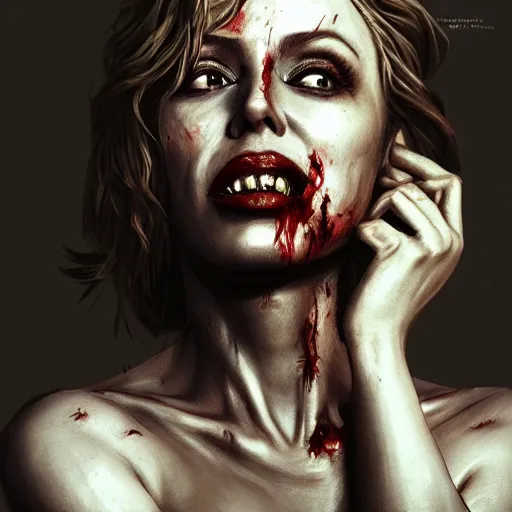 Image similar to portrait of kylie minogue as a zombie with cuts on face, 7 days to die zombie, fine art, award winning, intricate, elegant, sharp focus, cinematic lighting, highly detailed, digital painting, 8 k concept art, art by guweiz and z. w. gu, masterpiece, trending on artstation, 8 k