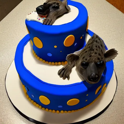 Image similar to birthday cake with a hyena sitting on top