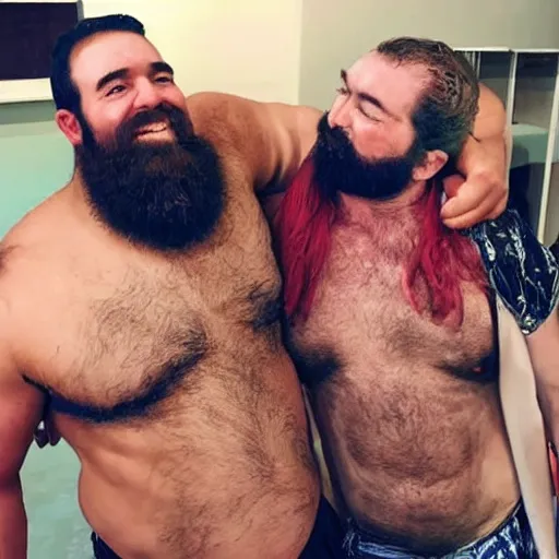 Image similar to two bearded strongmen in love