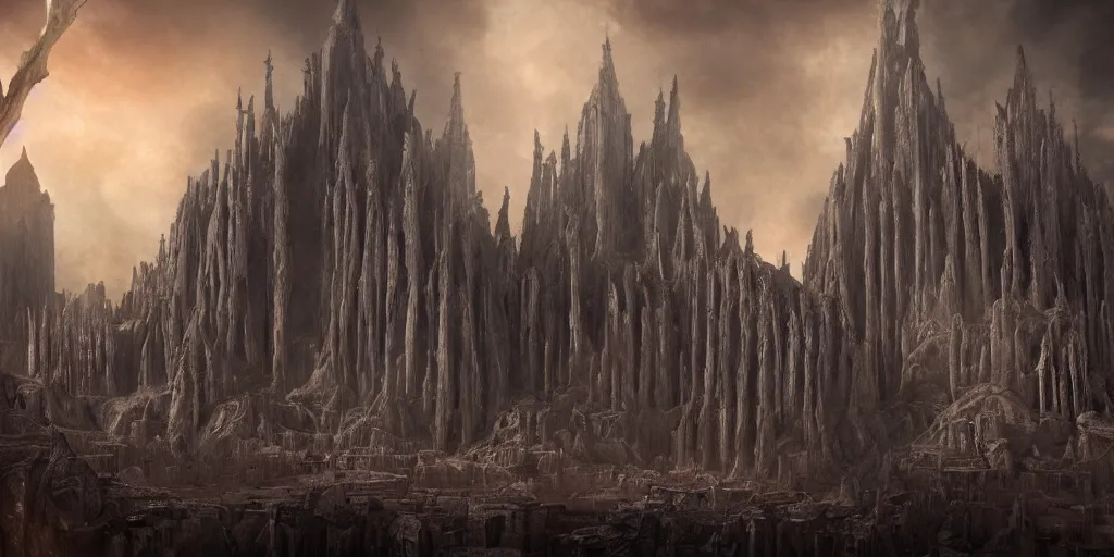 Prompt: a cathedral of flesh and stone dedicated to the god of pain, epic matte painting